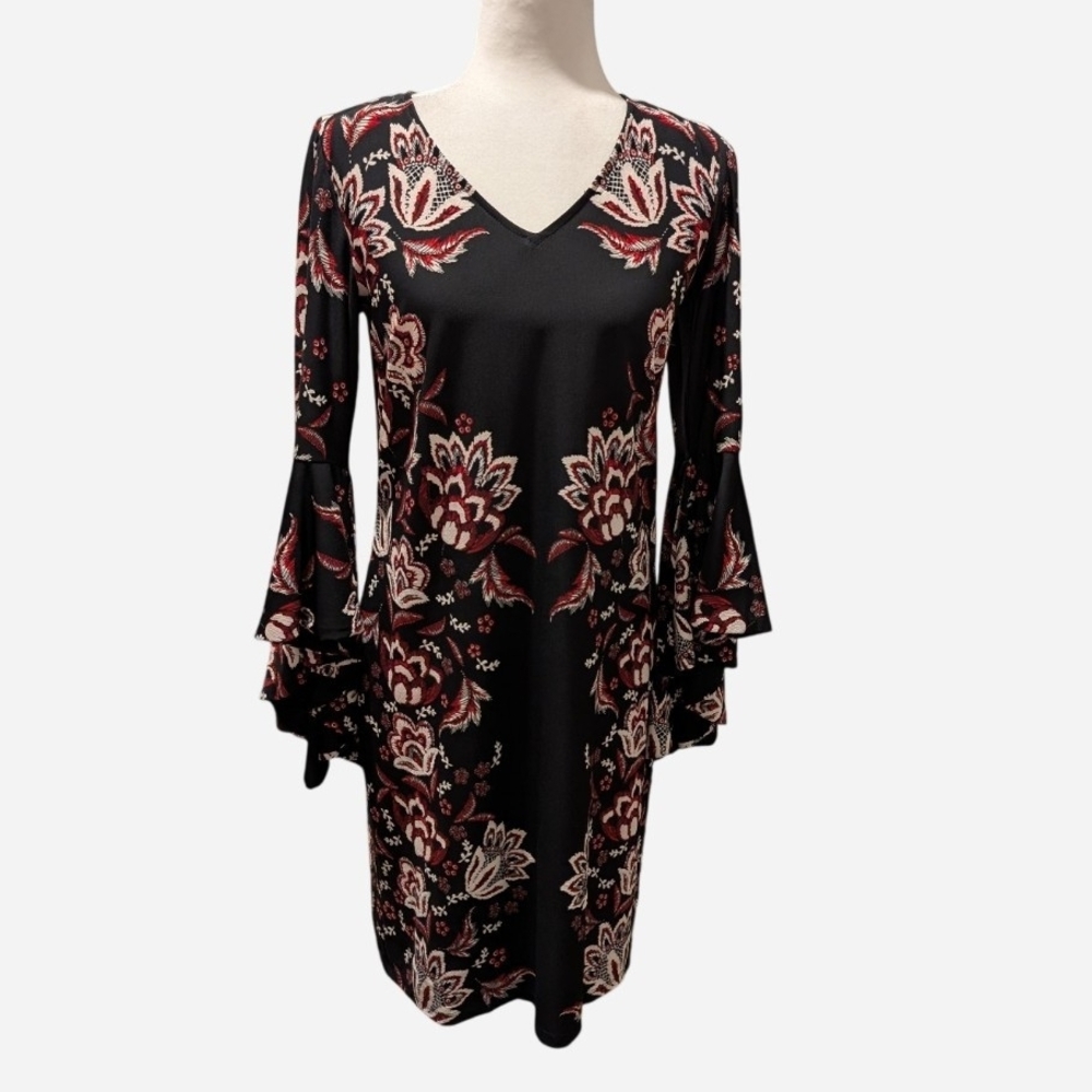 Pre-owned Floral Black and Red Women's Dress